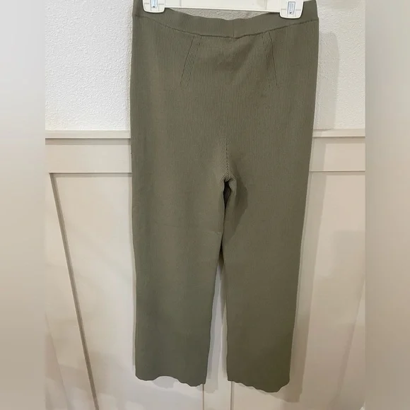 NWT Cult Gaia Linen Torina Sage Green Pants Wide Leg Ribbed